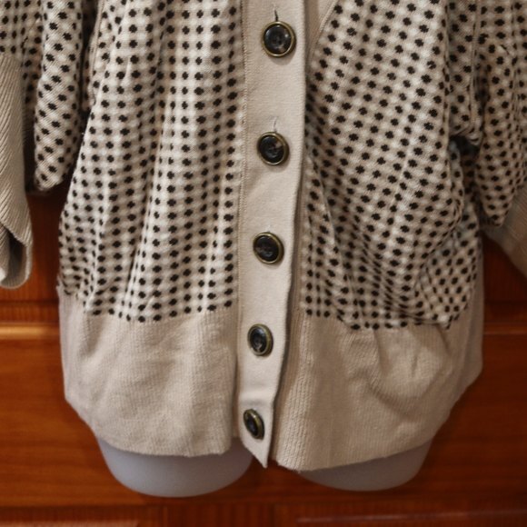 Ellen Tracy Cashmere Blend Brown Big Button Spotted Cardigan Sweater Med - Picture 4 of 10
